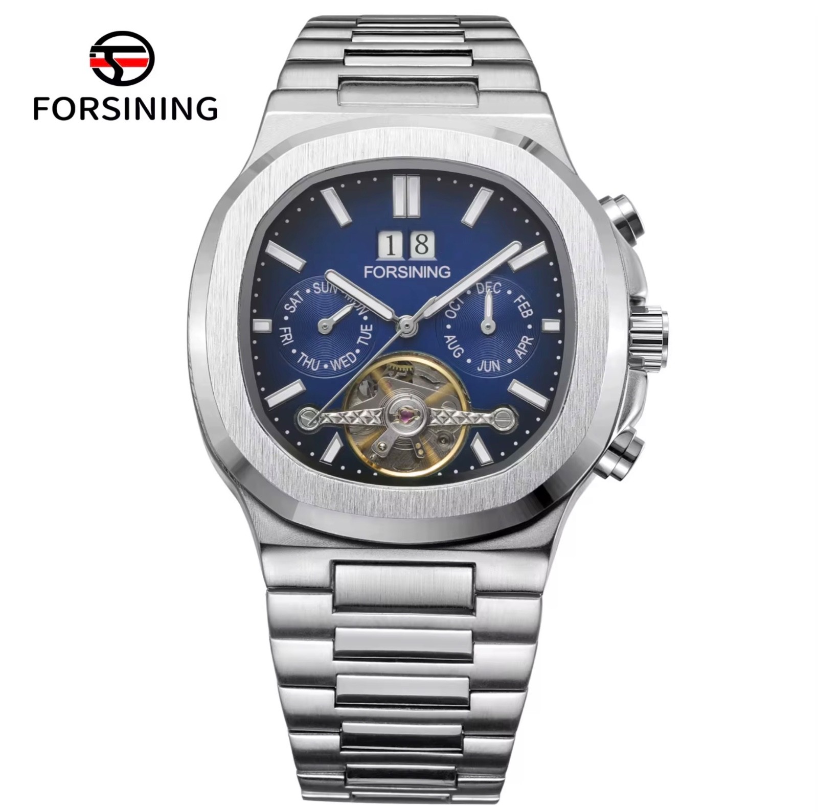 FORSINING Brand Tourbillon Men’s Automatic Mechanical Stainless Steel Band Watch