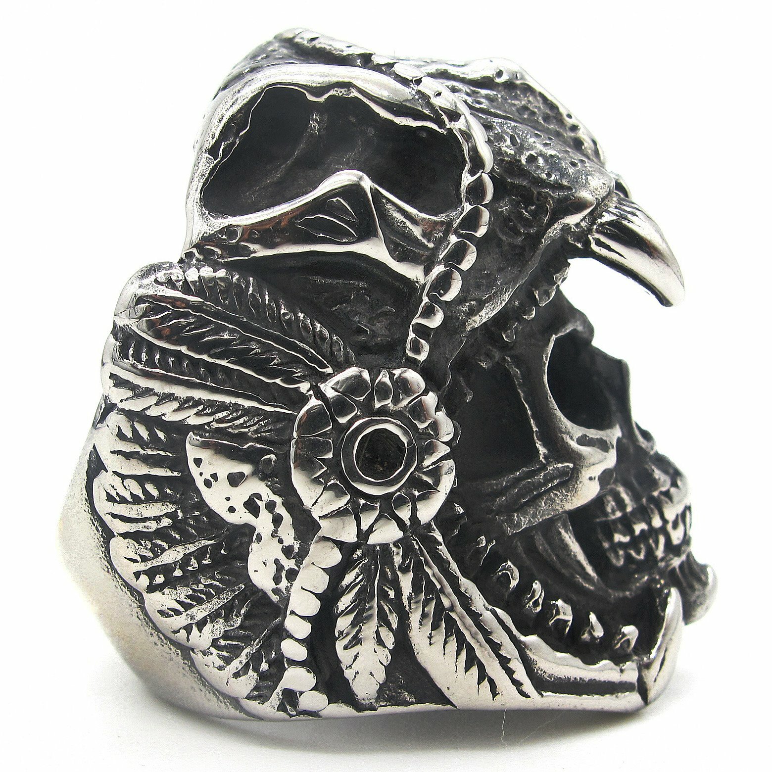 MENDEL Large Mens Heavy Stainless Steel Biker Tiger Skull Ring Men Size 8-16