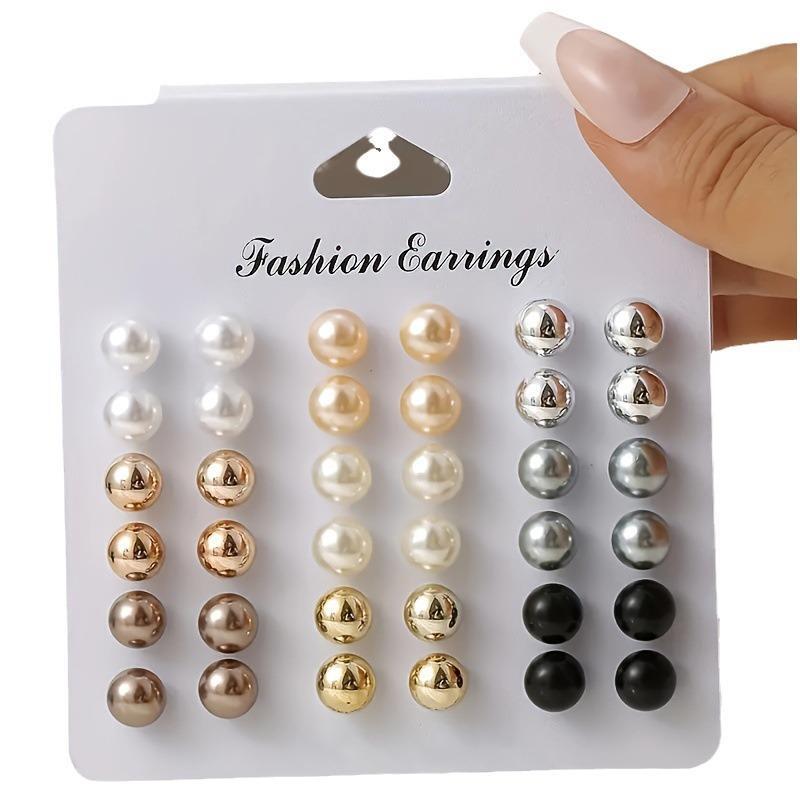 18 Pair Elegant Multi-color Imitation Pearl Stud Earrings Korean Jewelry Set