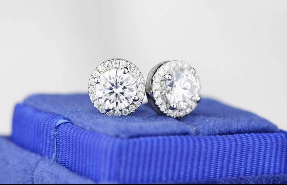 4.00ct Round Bridal Stud Halo Solitaire Earrings 14k White Gold Push Back $495
