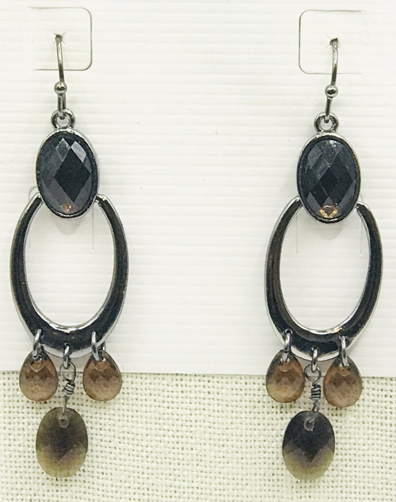 New! Lia Sophia “Ganache” Nickle Silver Tone Earrings w/Brown Cut Crystals