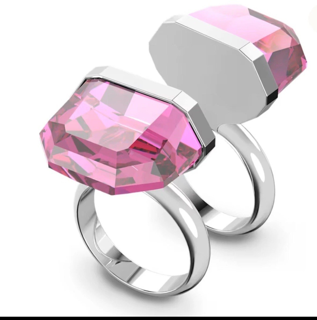 NIB $225 Swarovski Atelier Lucent Ring Magnetic Closure Pink Rhodium Plated 5052