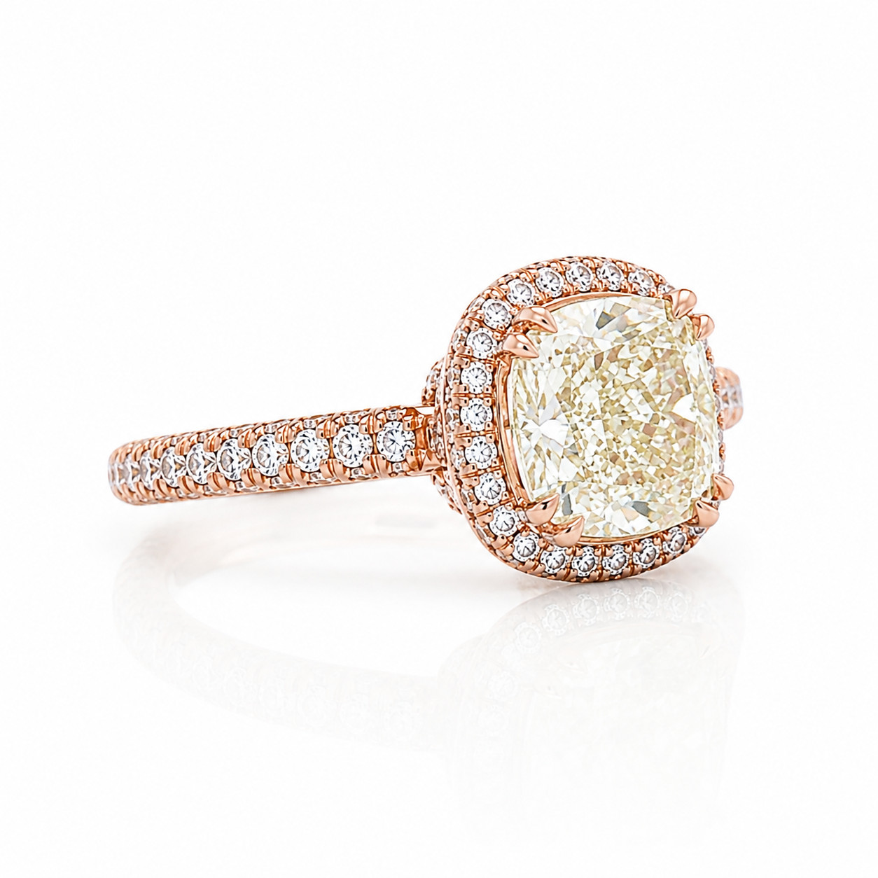 4.90ct Natural Cushion Diamond Halo Ring 18K Rose Gold
