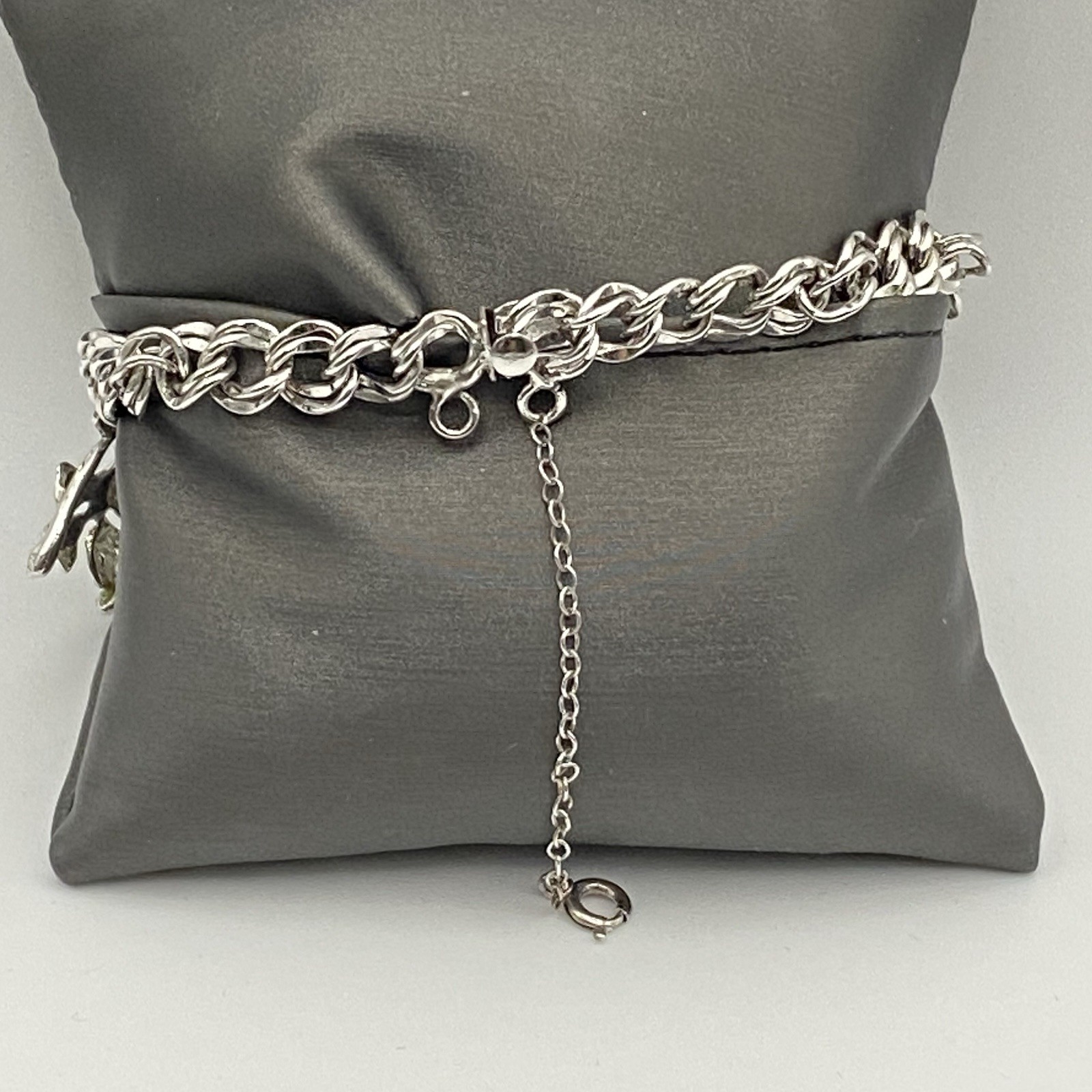 Vintage 70’s Sterling Silver 7″ Variety Charm Bracelet Double Link Safety Chain
