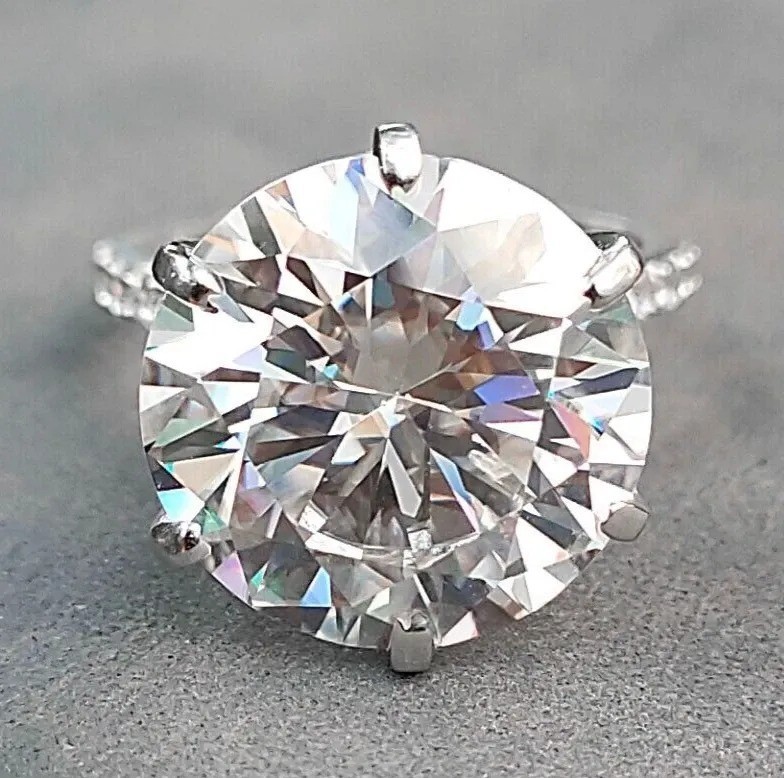 Rare Certified 9.50 Ct White Round Diamond Solitaire 925 Silver Ring Free Tariff