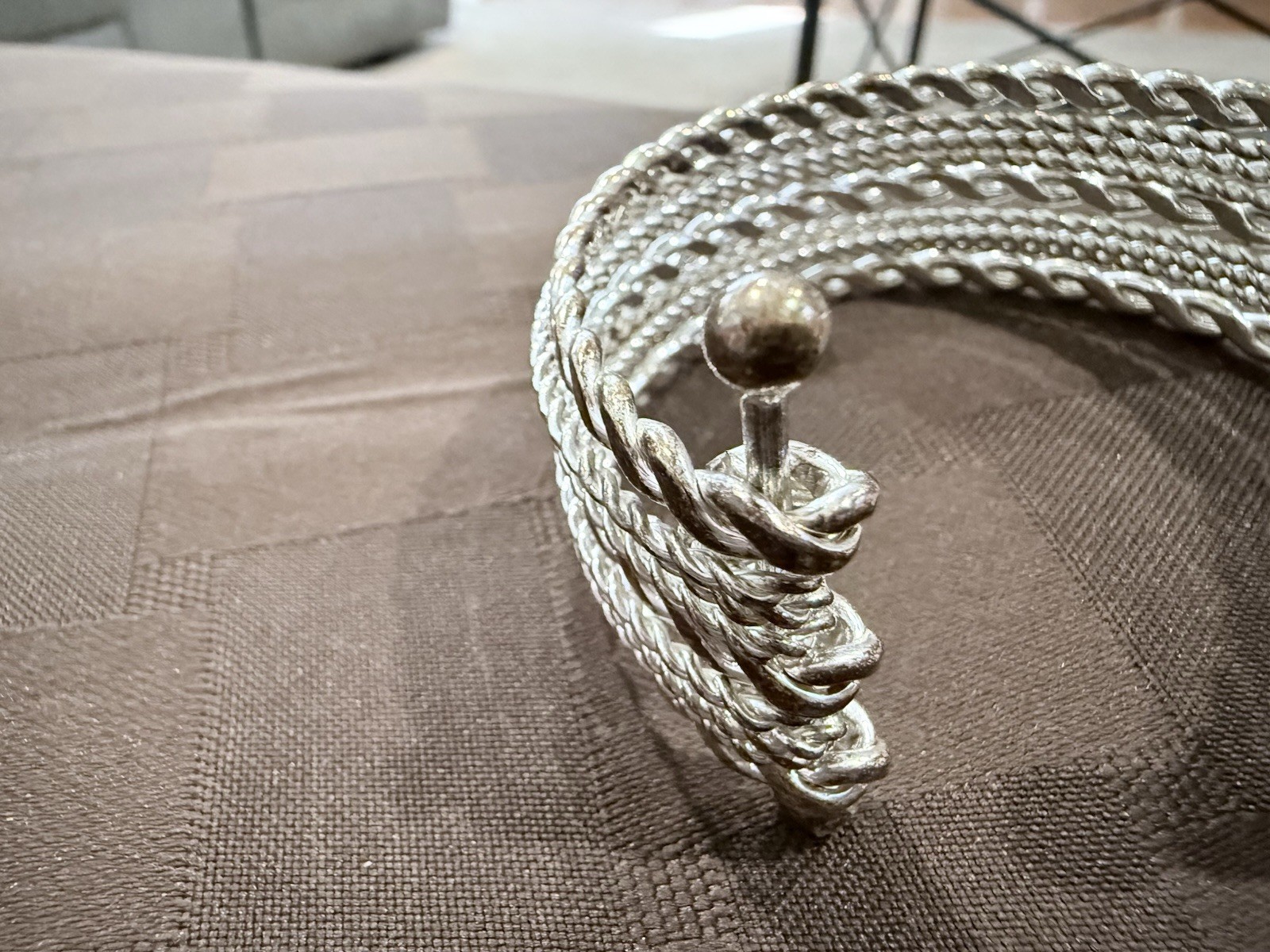 Beautiful Vintage Silver Tone Multi-Strand Twisted Rope Open Cuff Bangle 40g