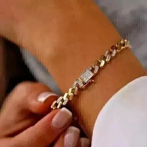 5Ct Round Cut Lab Created Diamond Women’s Cuban Bracelet 14K Yellow Gold Plated