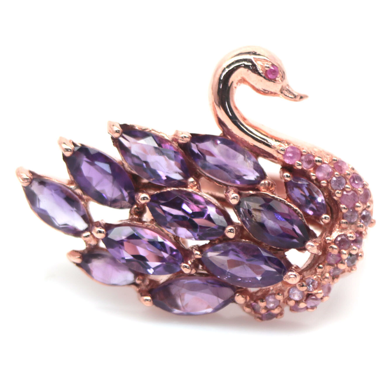 925 Sterling Silver 4 x 8 mm. Purple Amethyst & Pink Sapphire Ring Size 7.5