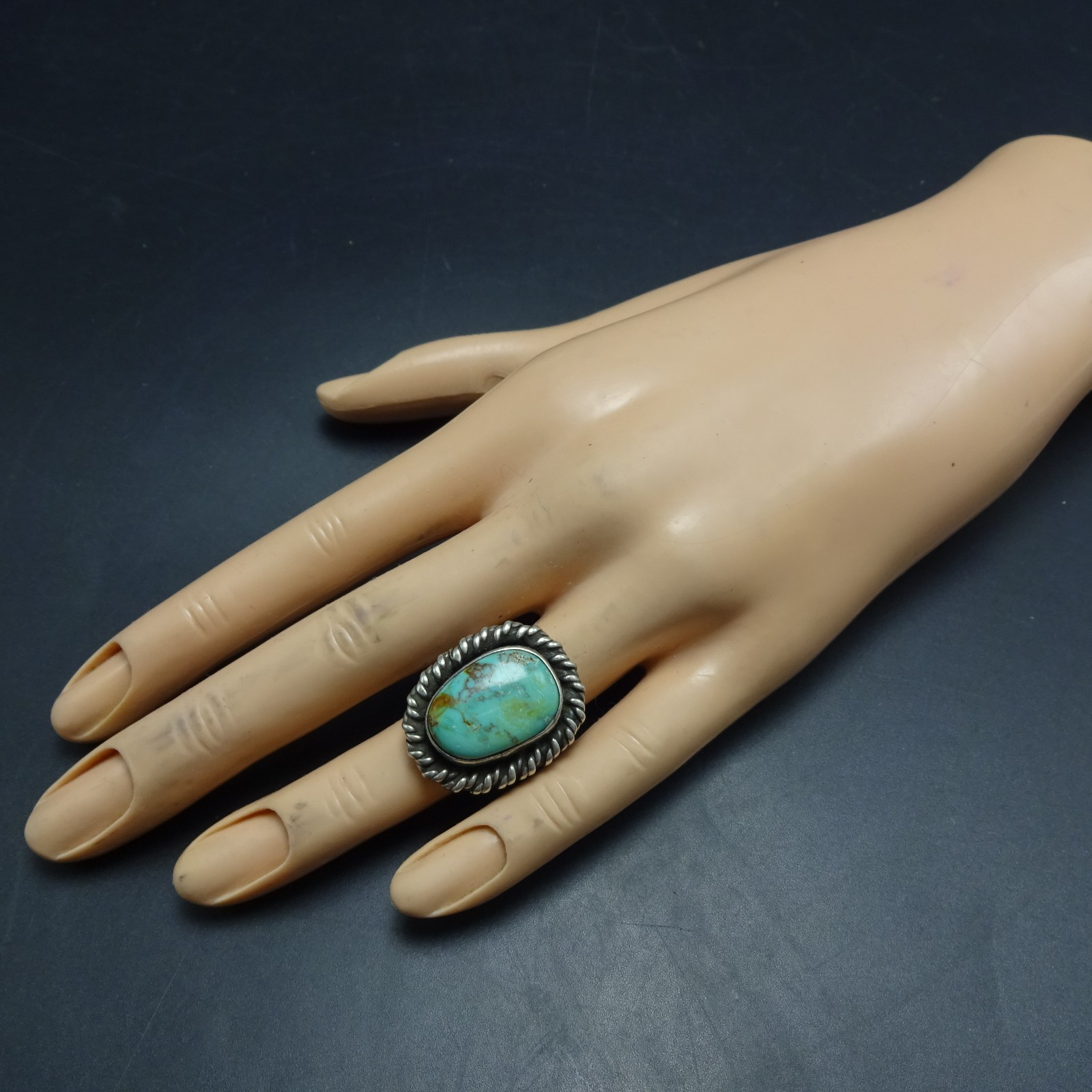 Old 1960s 1970s TURQUOISE Sterling Silver RING size 6.75 Vintage Pawn