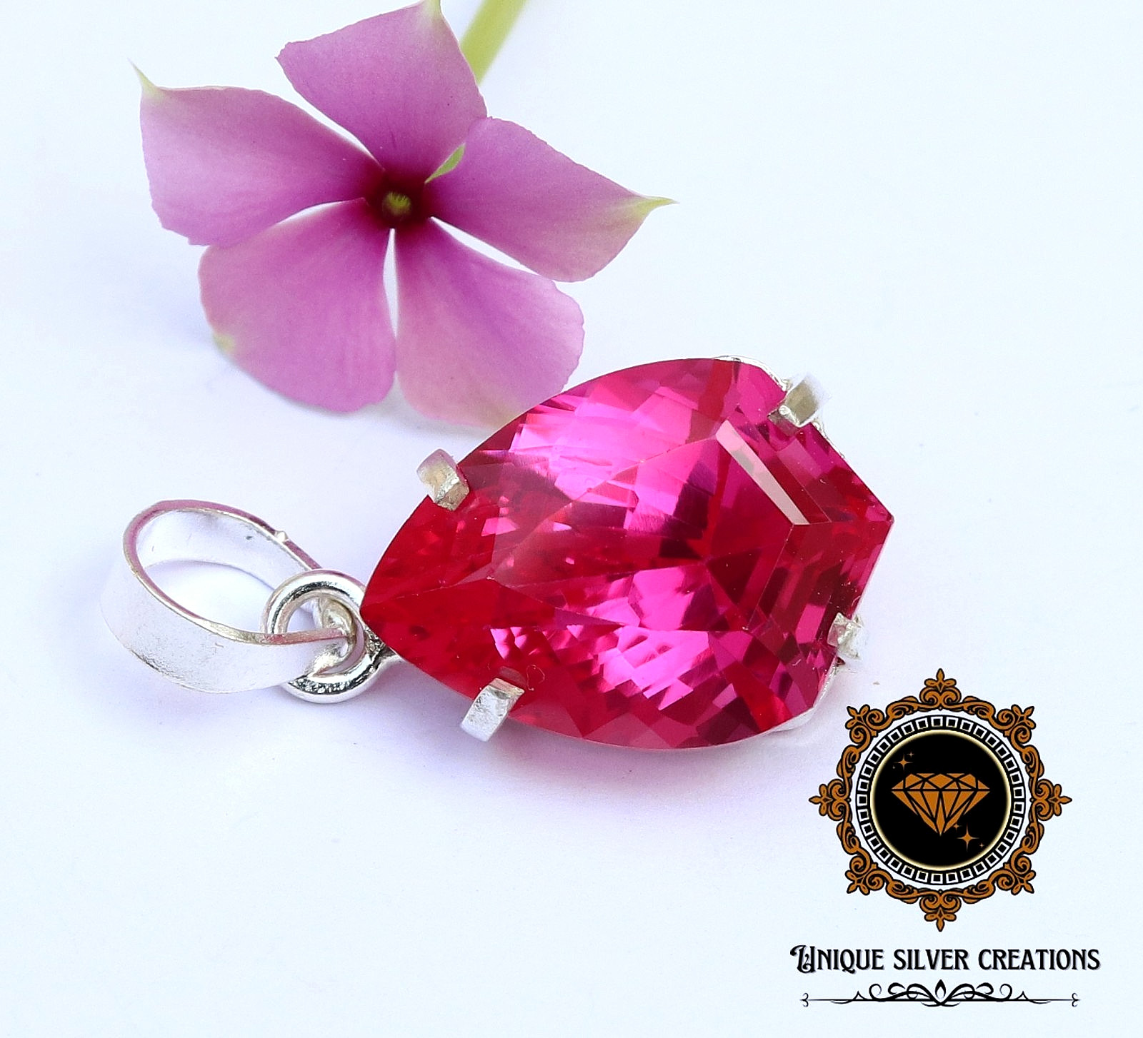 Natural Pink Ruby Solid 925 Sterling Silver Pendant Loose Gemstone 18.20 Ct