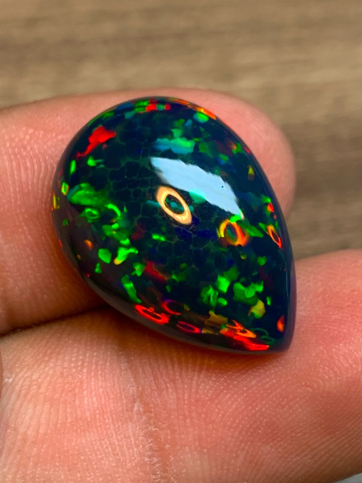 Ethiopian Black Opal Gemstone 10.8 Carat Pear Cabochon Honeycomb Welo Loose Gem