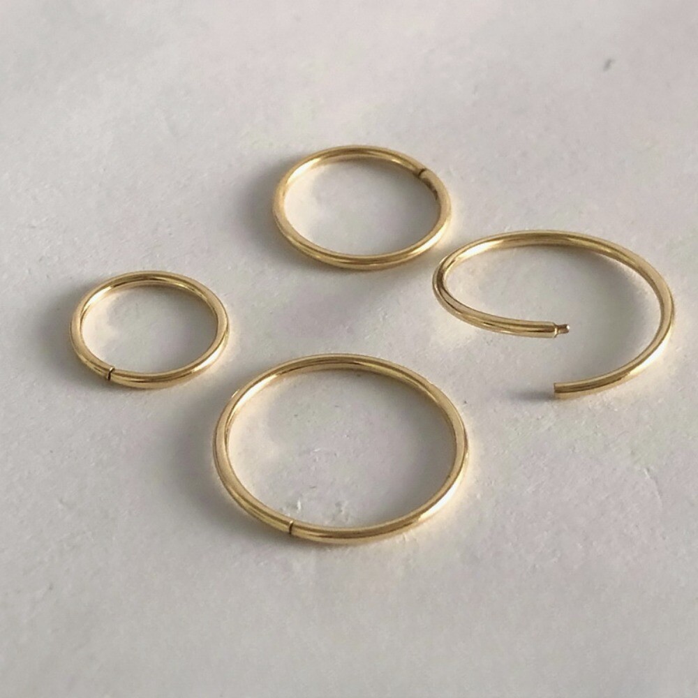 14K Yellow Gold Round Endless Hoop Earrings 1mm Tube Hoops Ear Rings