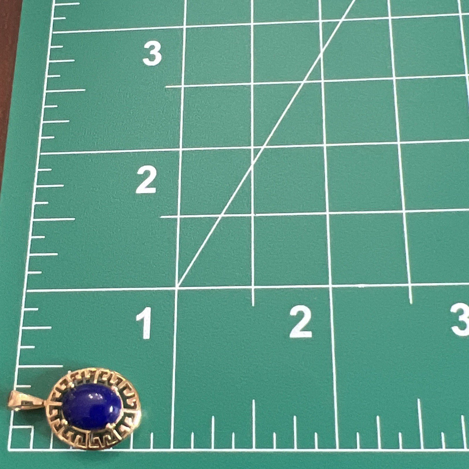 Vintage 14k Yellow Gold Lapis Lazuli Greek Key Oval Pendant