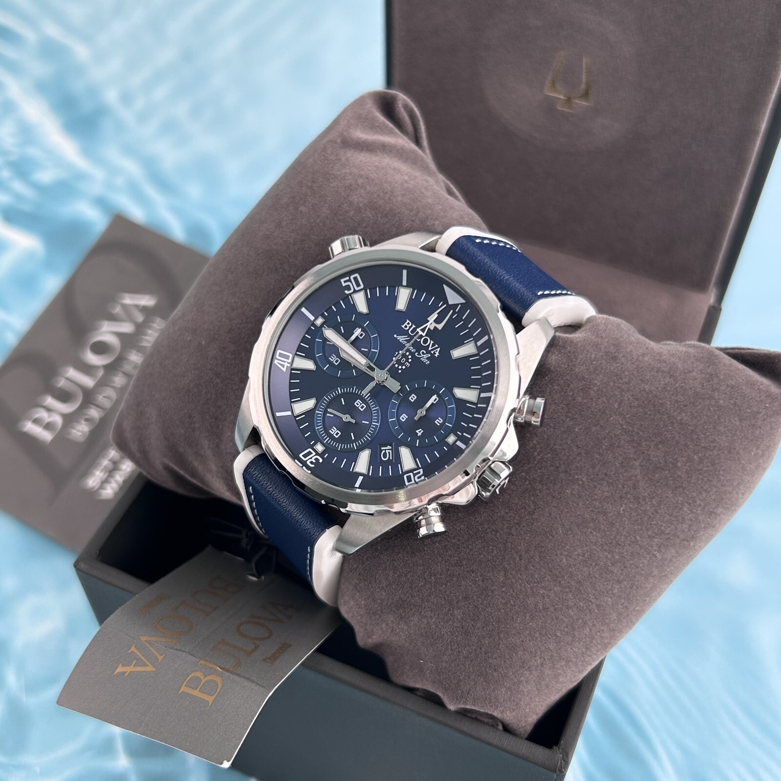 Bulova Marine Star Blue Dial 96B287 Men’s Chronograph Watch 43mm