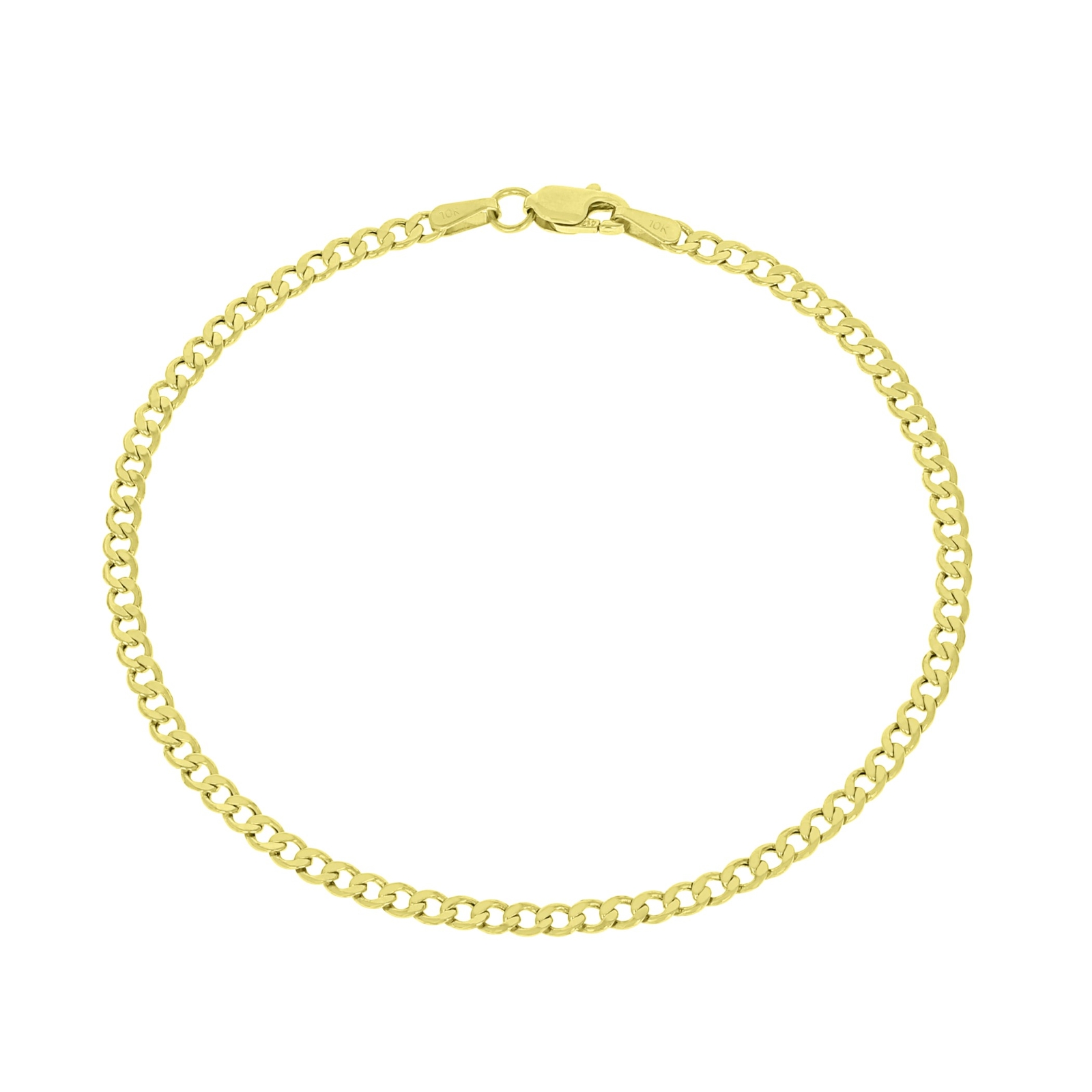10K Yellow Gold 2.5mm Curb Cuban Link Chain Womens Bracelet or Anklet 7″ 8″ 9″