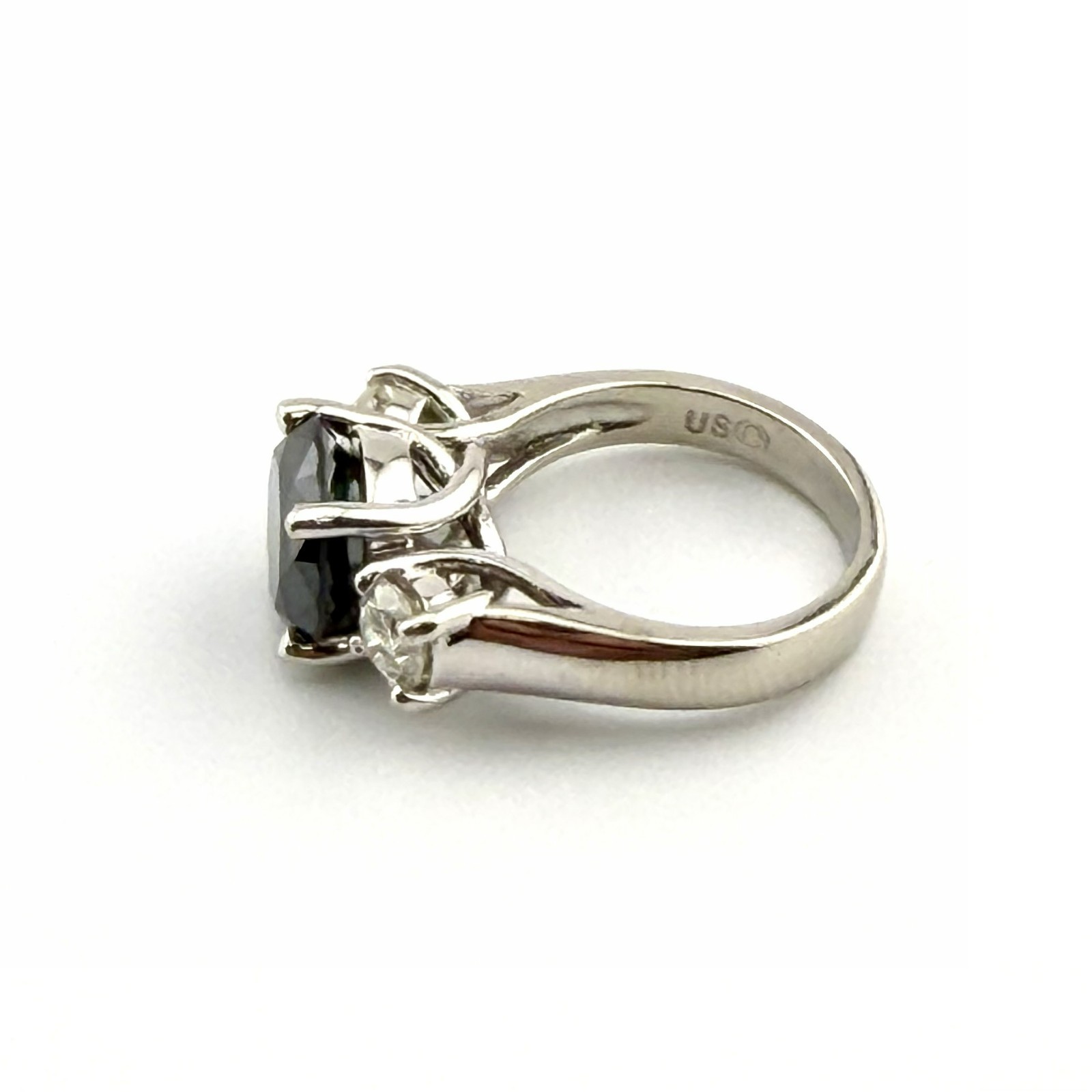 3.75 CT BLACK DIAMOND ENGAGEMENT RING W/2 SIDE STONES SI2 H-I – 14KWG 7.36G SZ 6