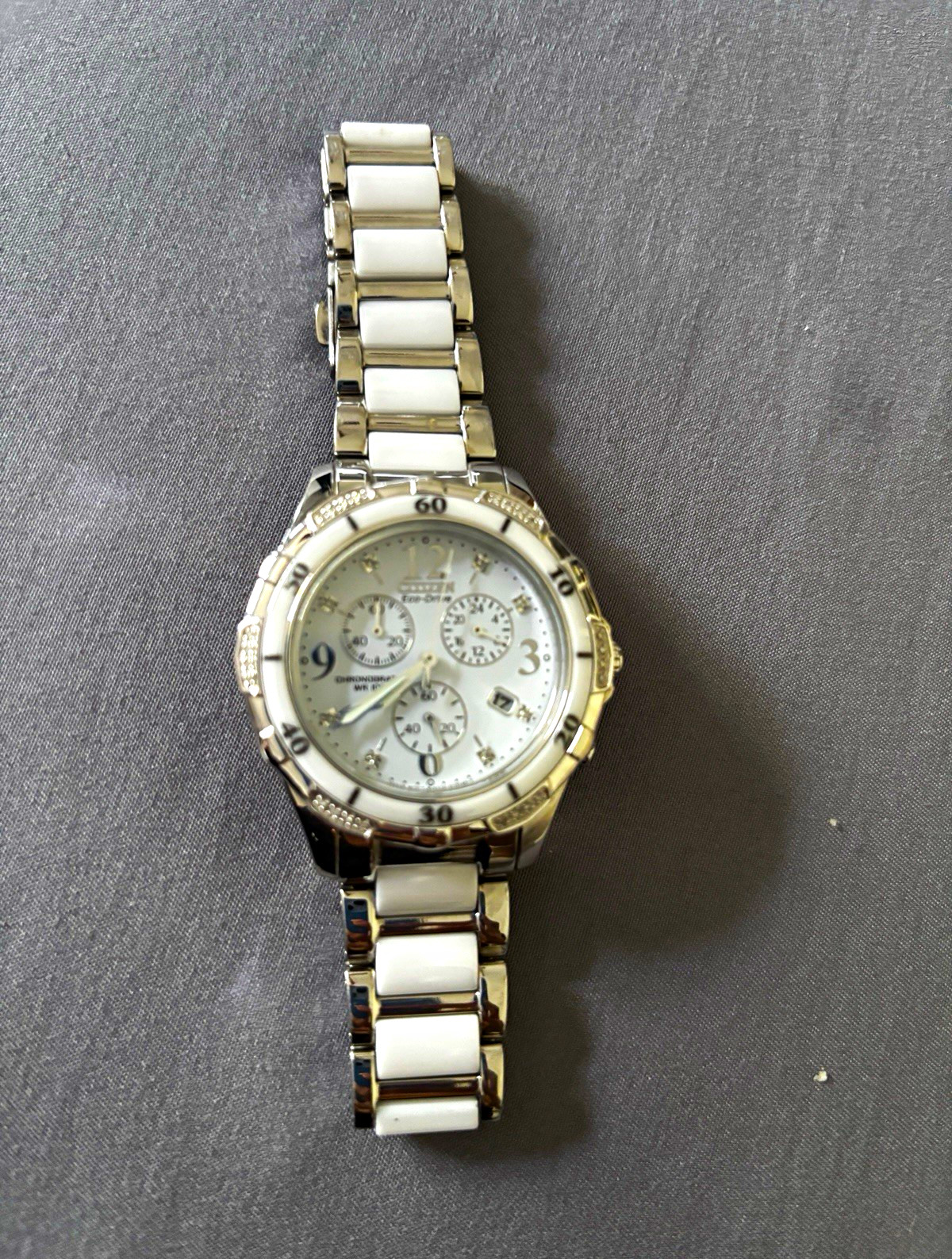 Citizen Eco-Drive Women’s Chronograph Date White Dial Silver/White Bracelet
