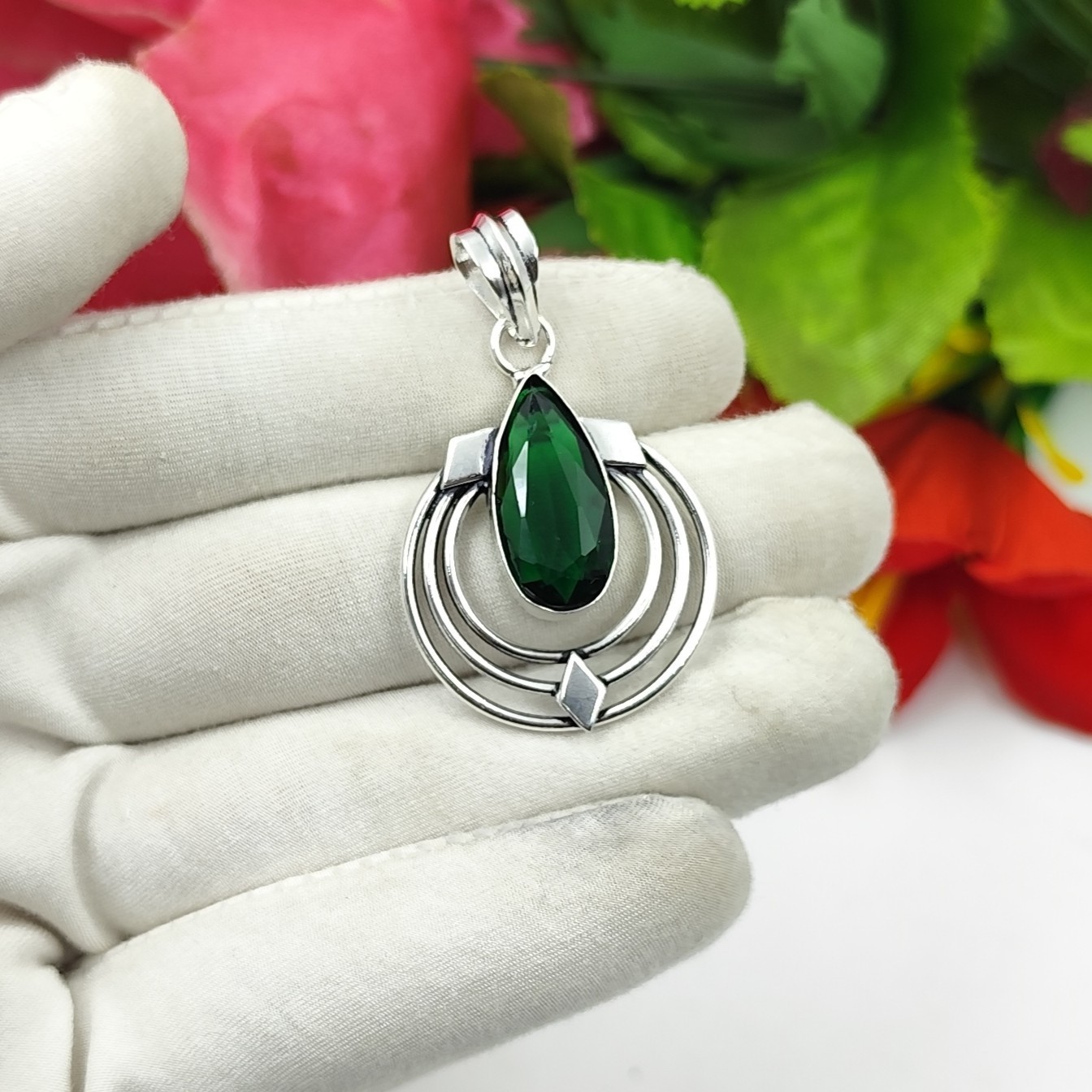 Chrome Diopside Gemstone Handmade 925 Sterling Silver Jewelry Pendant Size-1.75″