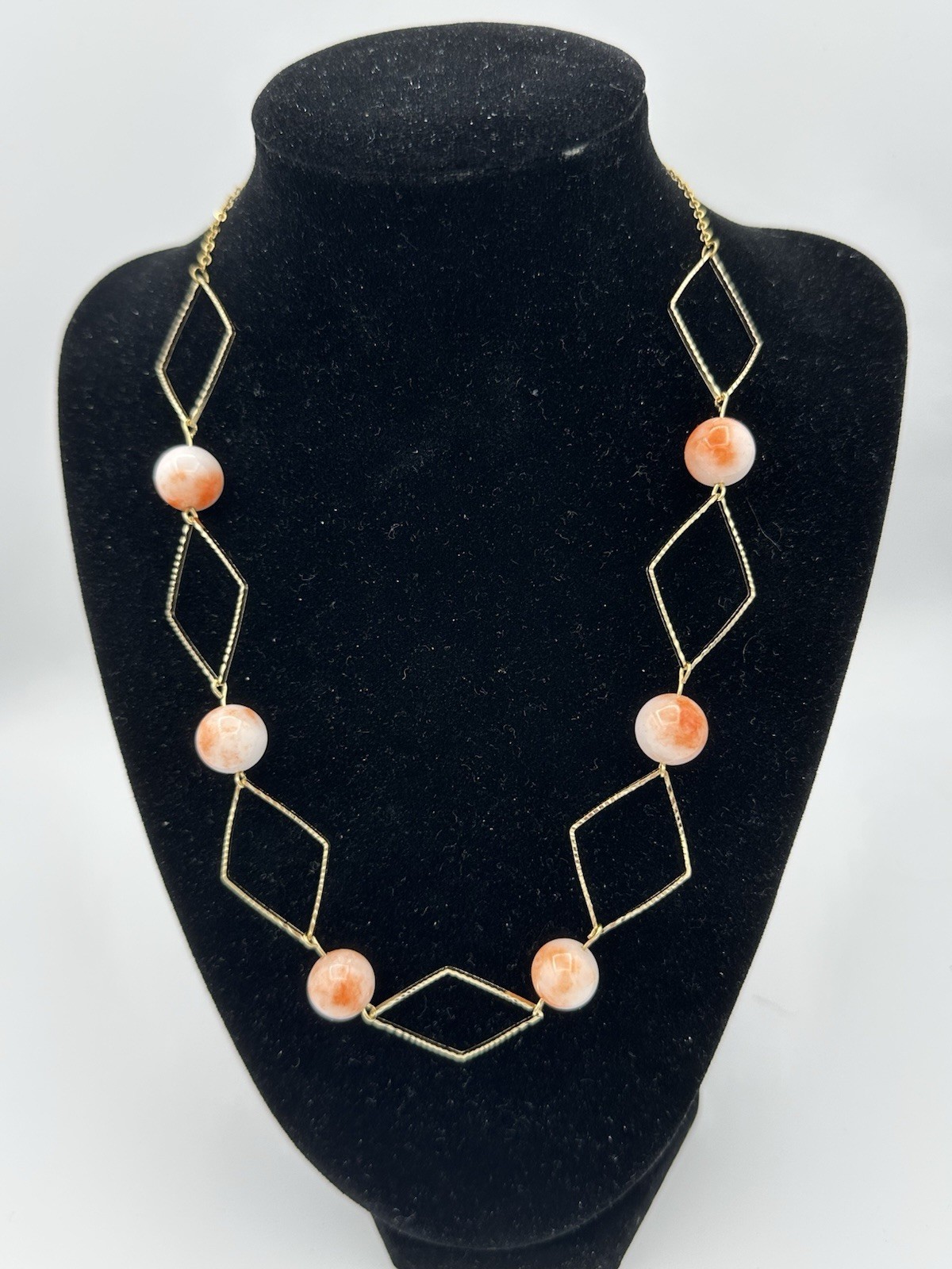 Adj 19-20.5 inch, 18K Over Stainless Chain, Orange Creamsicle Quartz Necklace