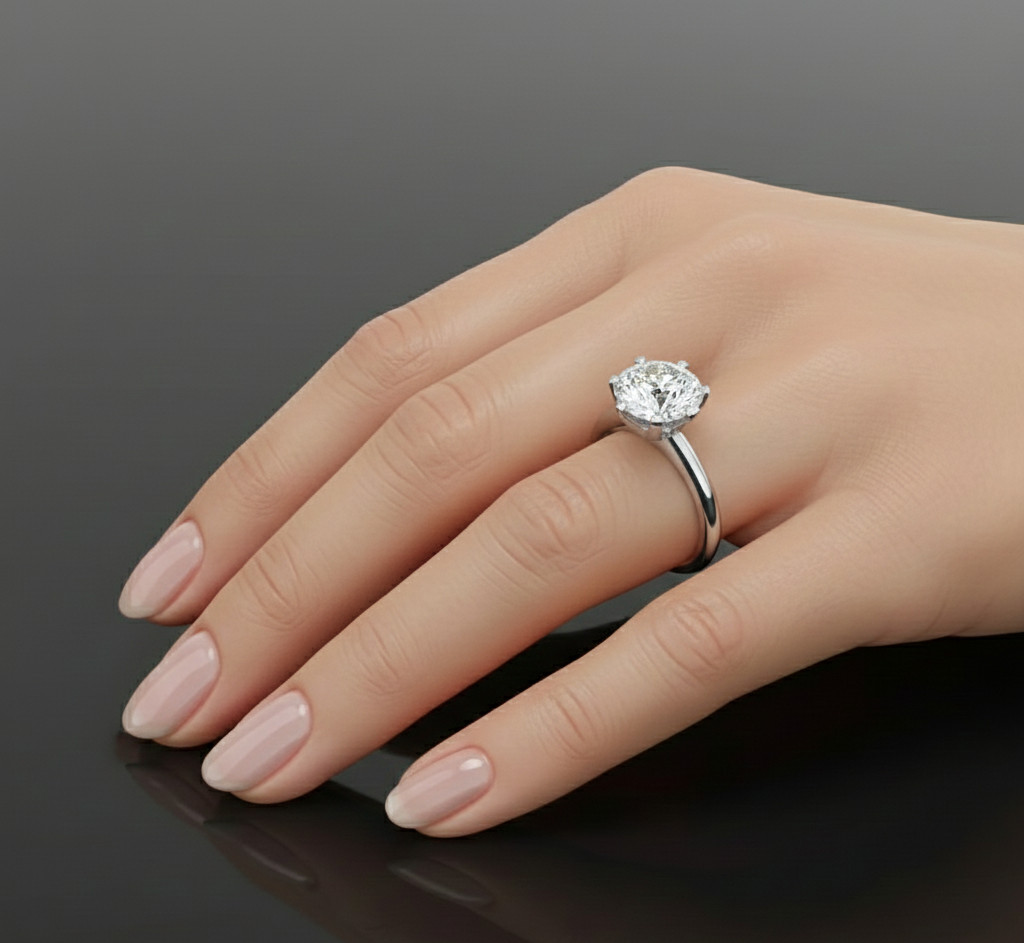5.00 Ct Certified Round Shape Natural White Diamond Ring VVS1 White Gold Finish