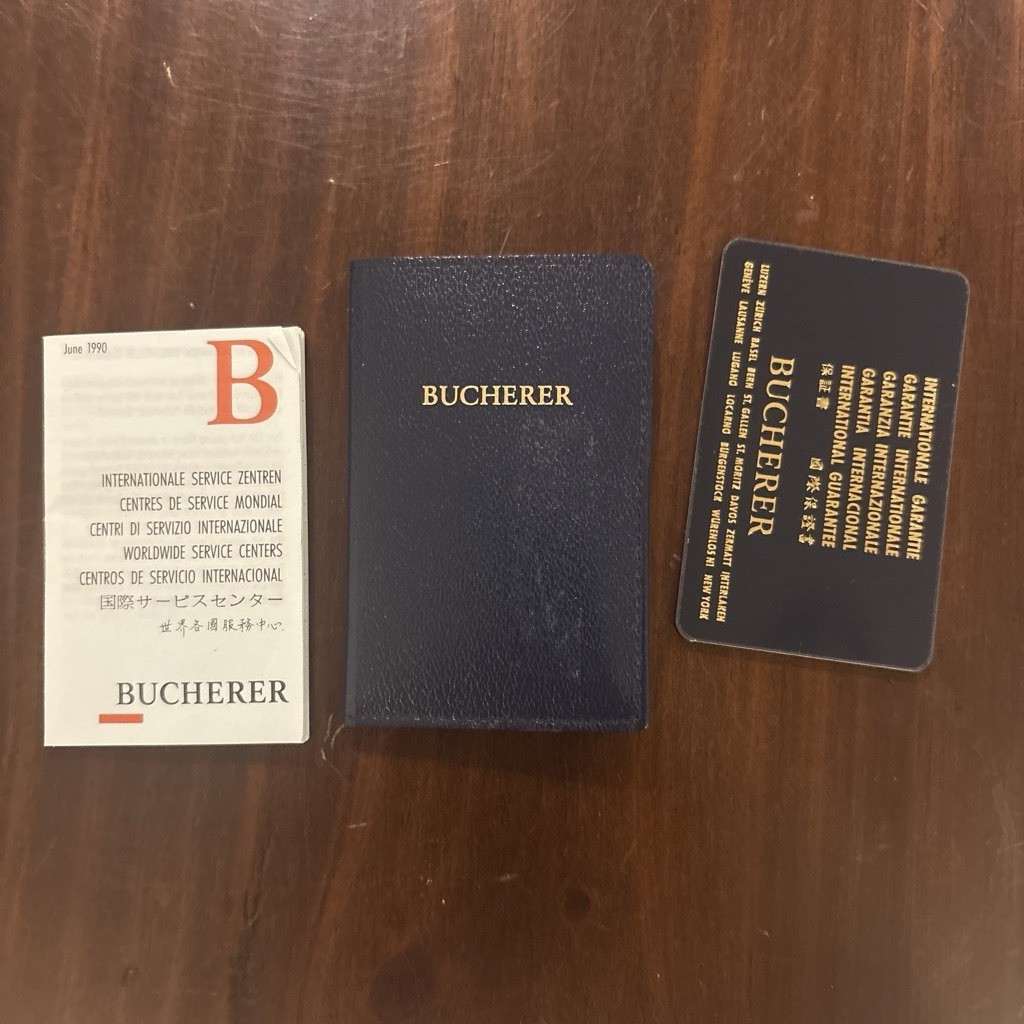Bucherer gold vintage watch -receipt and warranty card. 20 micron gold plated
