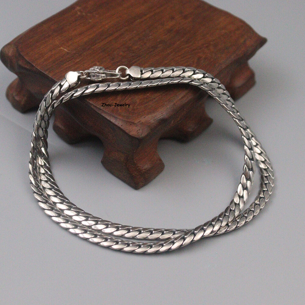 Real S925 Sterling Silver Chain Men 5mm Snake Curb Link Necklace 34-35g 19.6inch