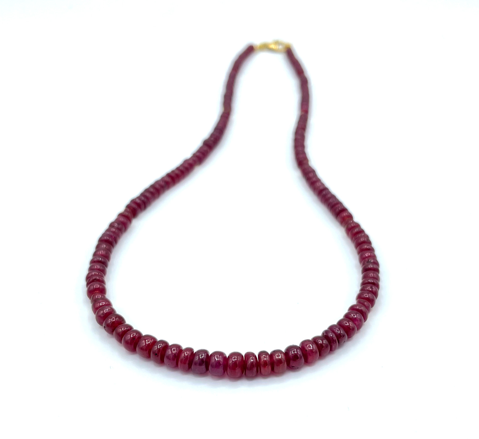 Natural Burma Ruby Necklace Smooth Rondelle Ruby Beads 9K Solid Gold Clasp 18″