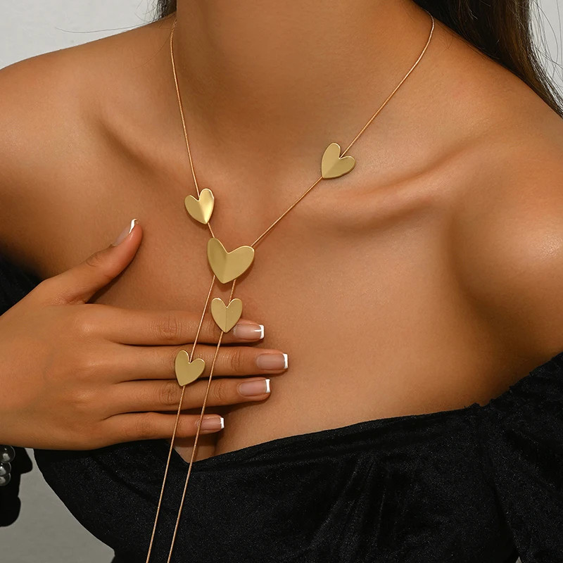 Circular Heart-Shaped Geometric Necklace Hollow Y-Shaped Design Creative Long Pe