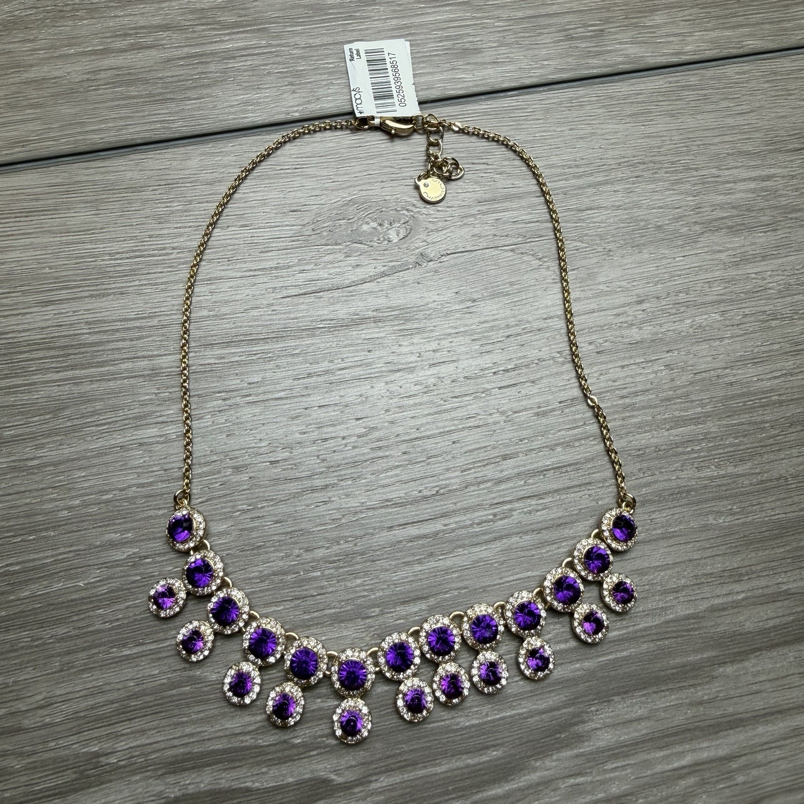 Charter Club Gold Tone Purple Amethyst Crystal Statement Collar Necklace New