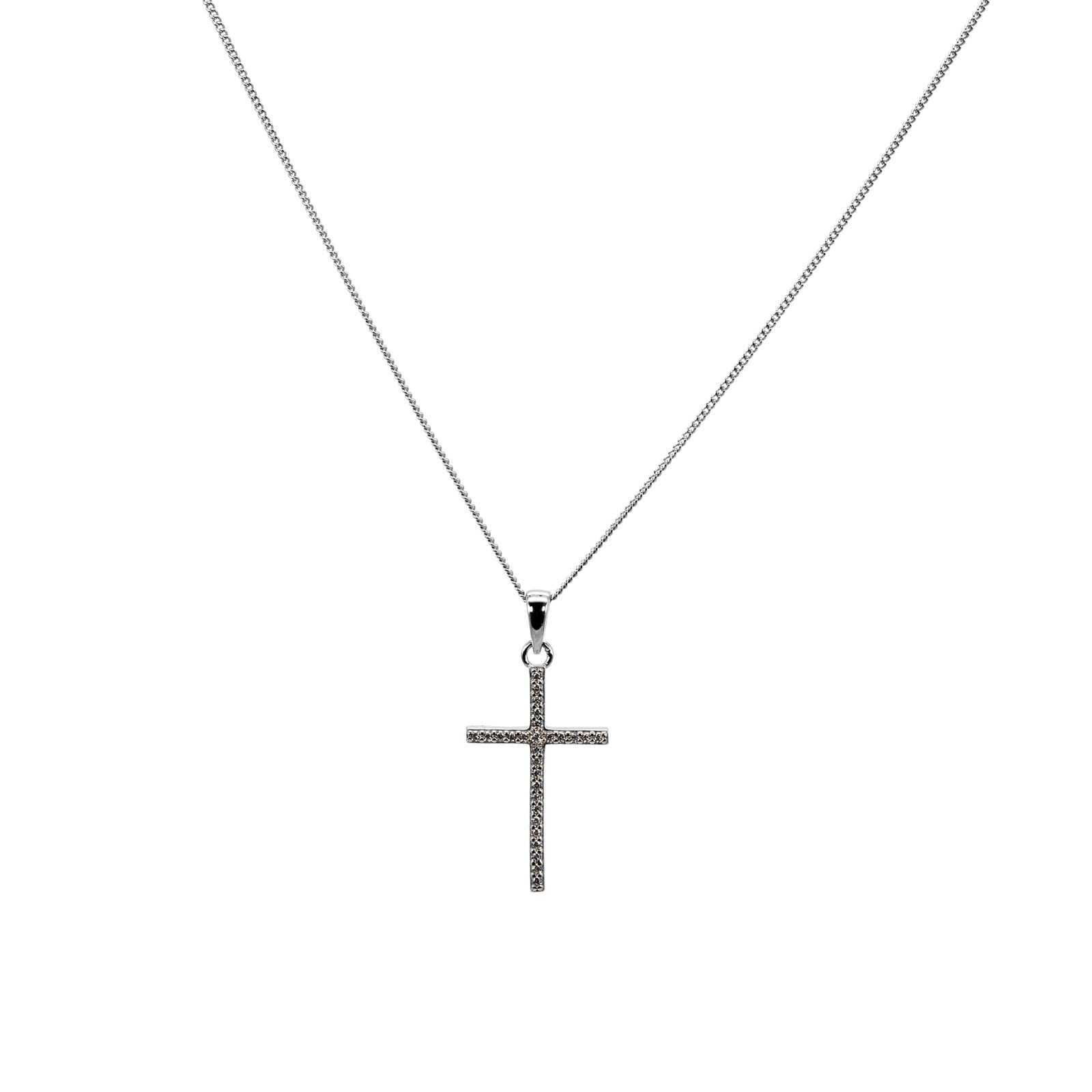 Curb Chain Cuba Necklace Pendant Cross Zircon 925 Sterling Silver Lady/Men