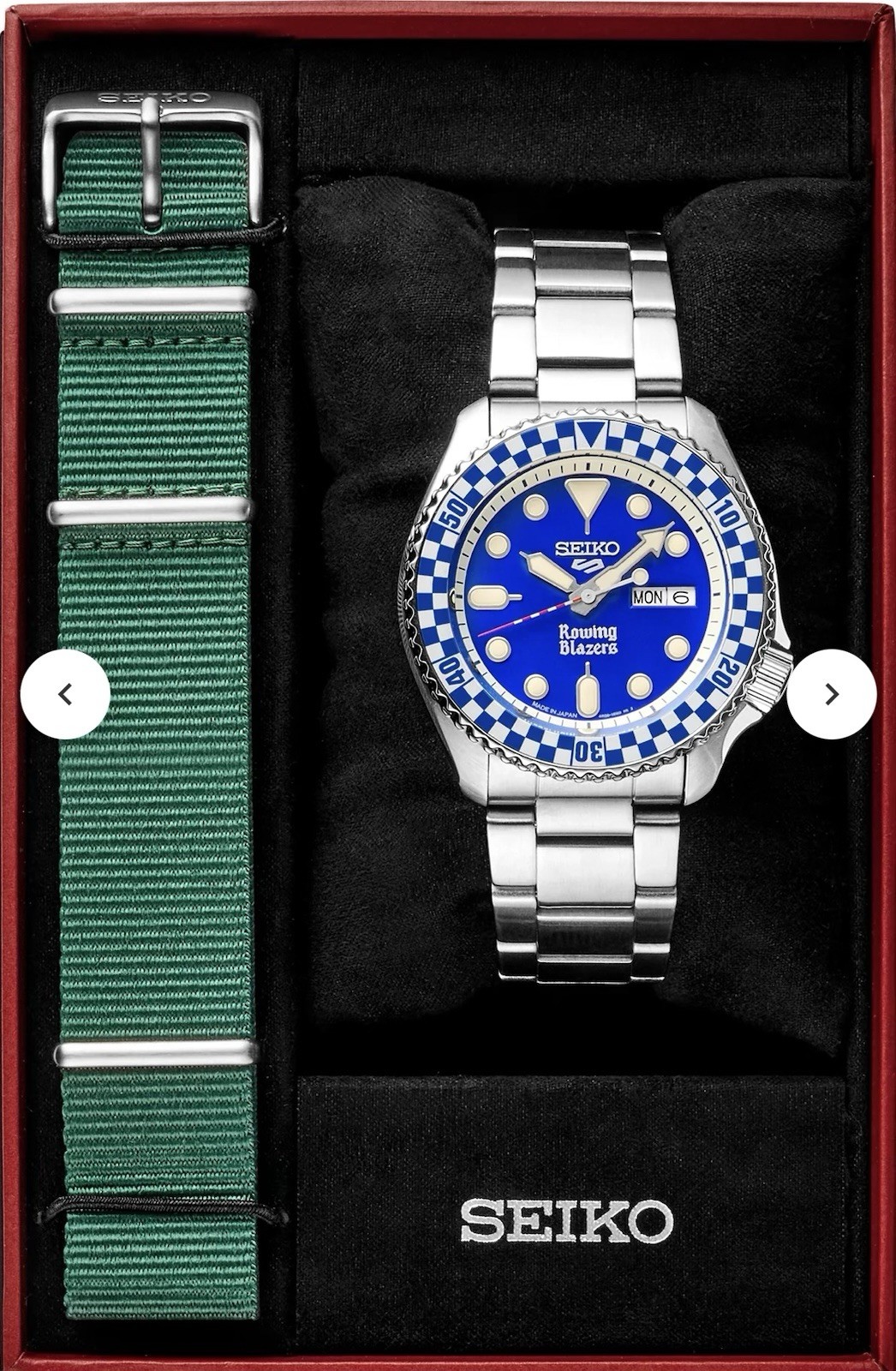 Seiko x Rowing Blazers Limited Edition Auto Blue Dial Day/Date + Strap Box