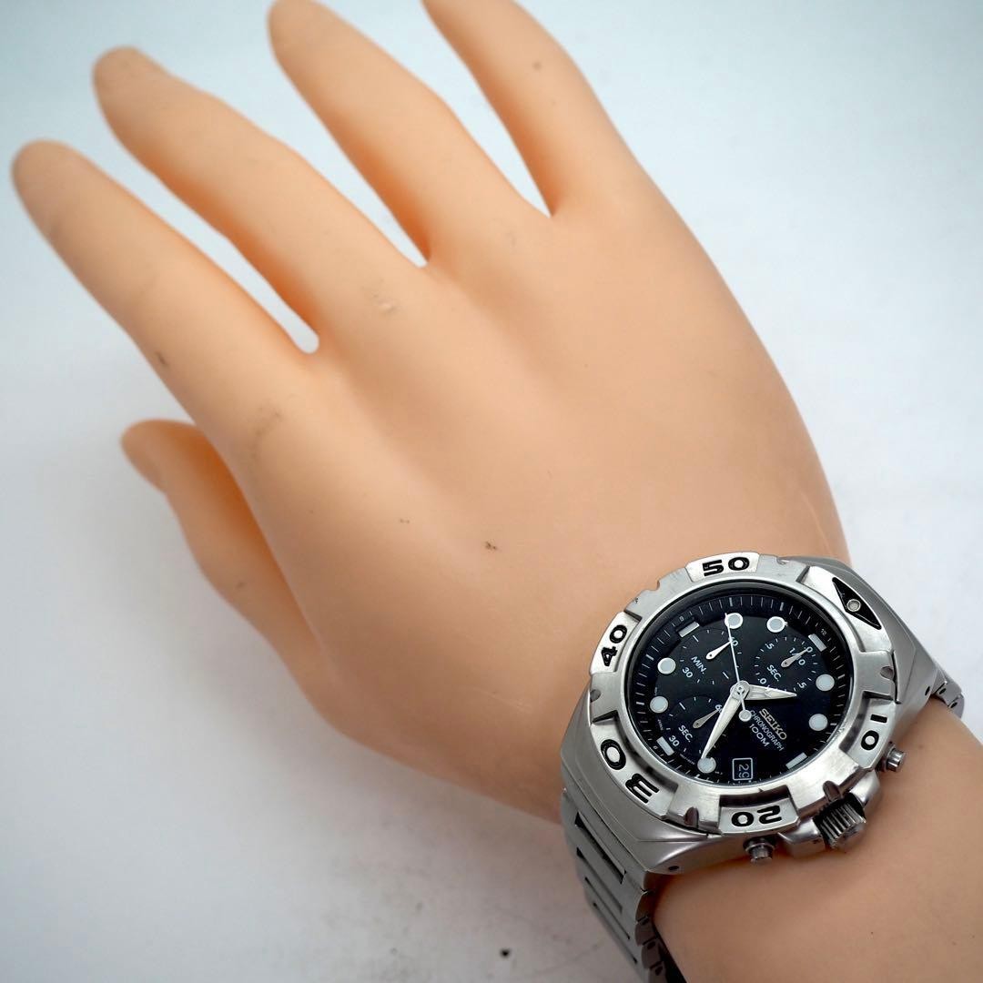 456 Working SEIKO Chronograph Black Diver’s Watch Men’s