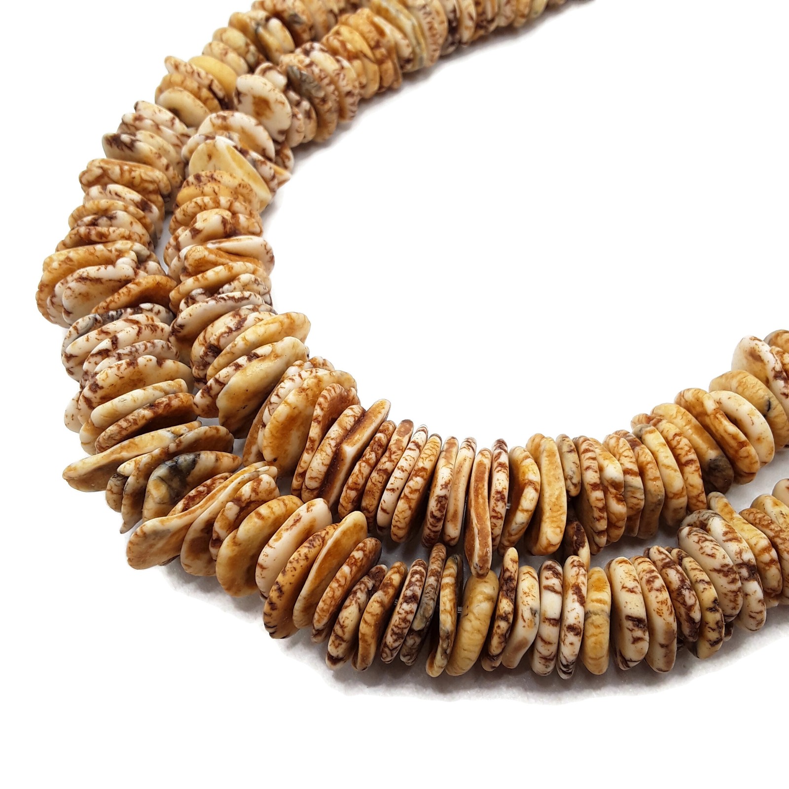 Brown Gold Magnesite Turquoise Graduated Slice Discs Beads 10-20mm 15.5″ Strand