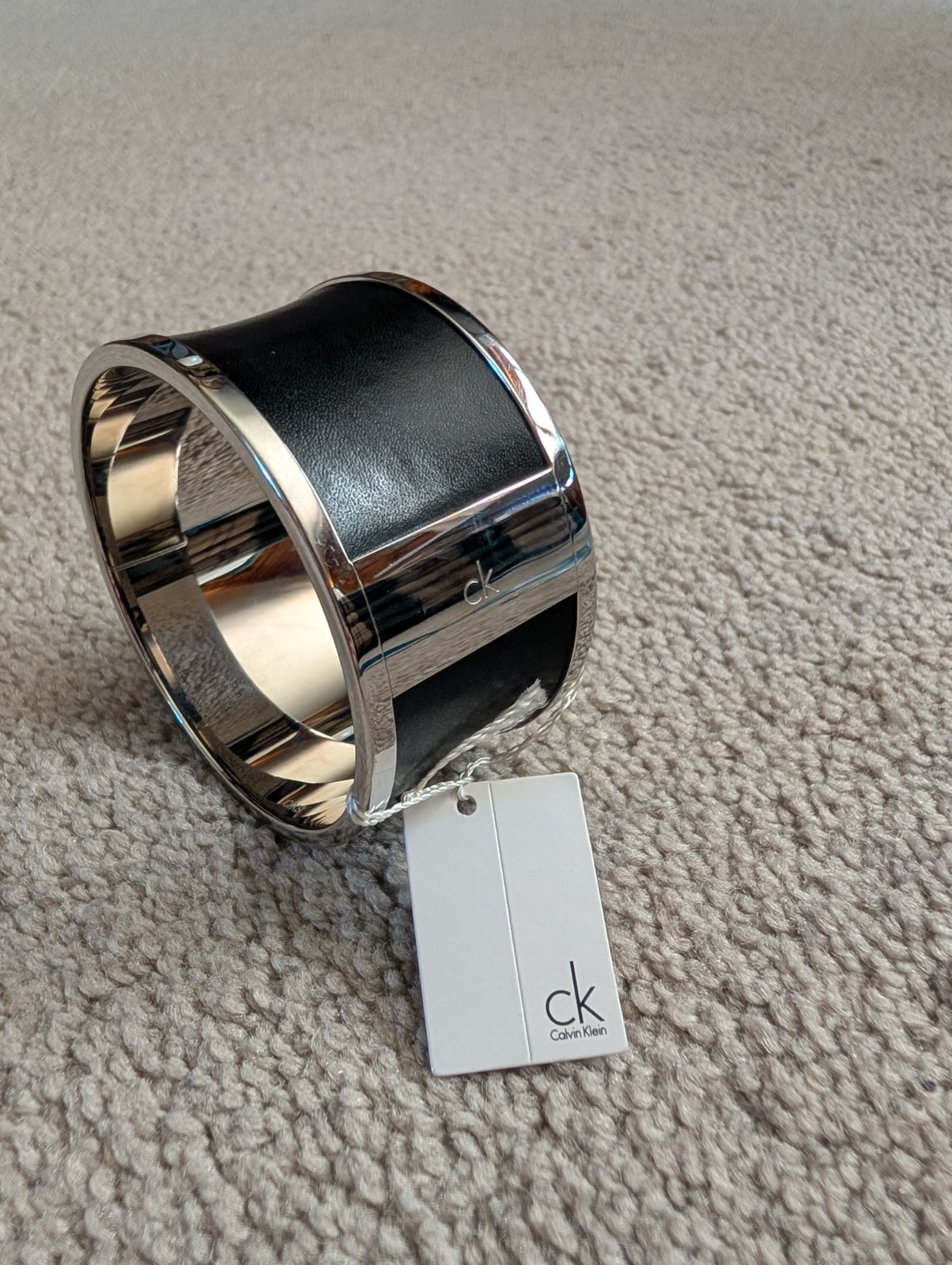 Calvin Klein Spellbound Bangle Bracelet Black Silver Tone NEW