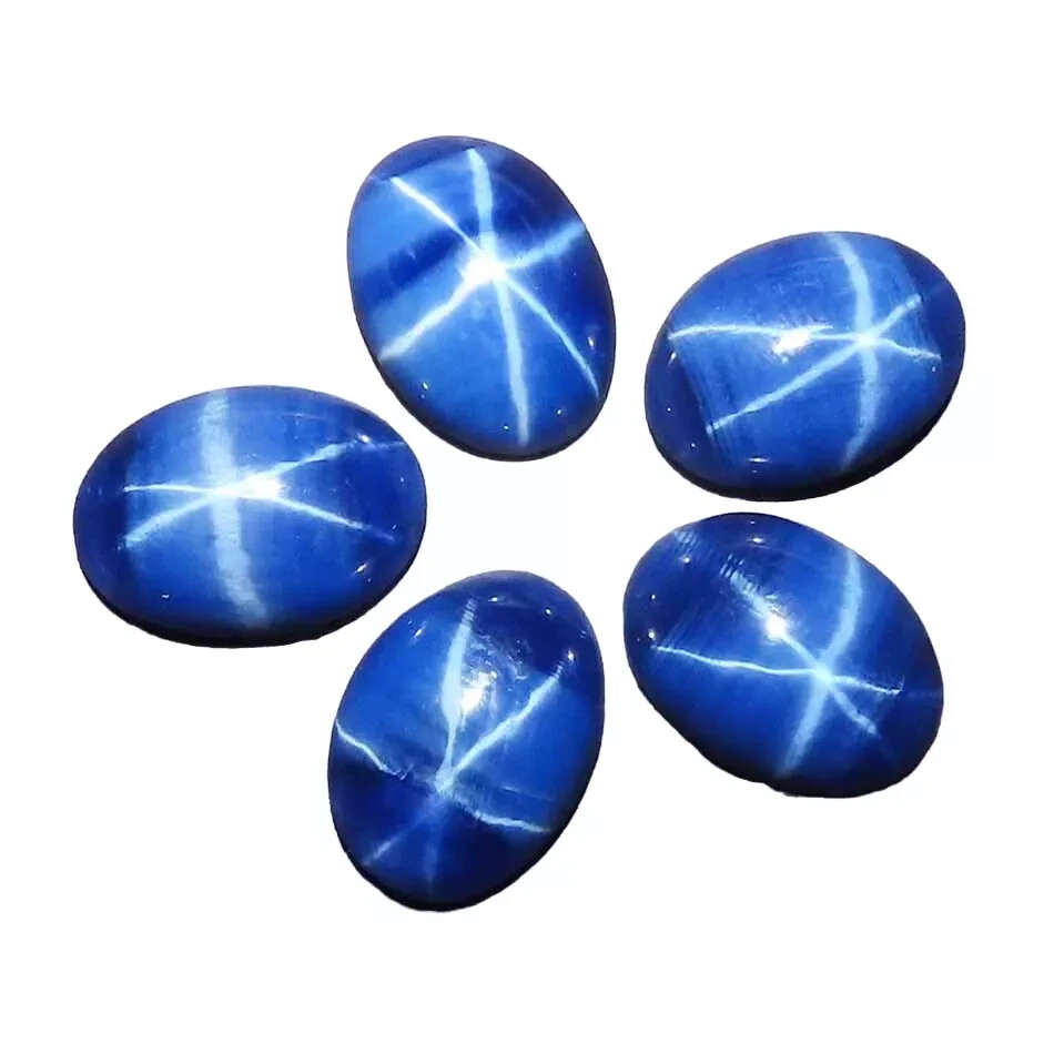 6 Rays Blue Star Sapphire Cabochon Oval 40.45 Ct Natural 5 PCs Bulk Lot Gemstone