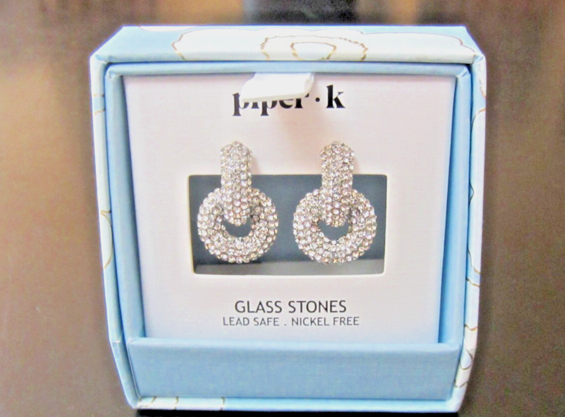 NIB piper•k Silver Tone Glass Stones Lead Safe Nickel Free Earrings BRAND NEW