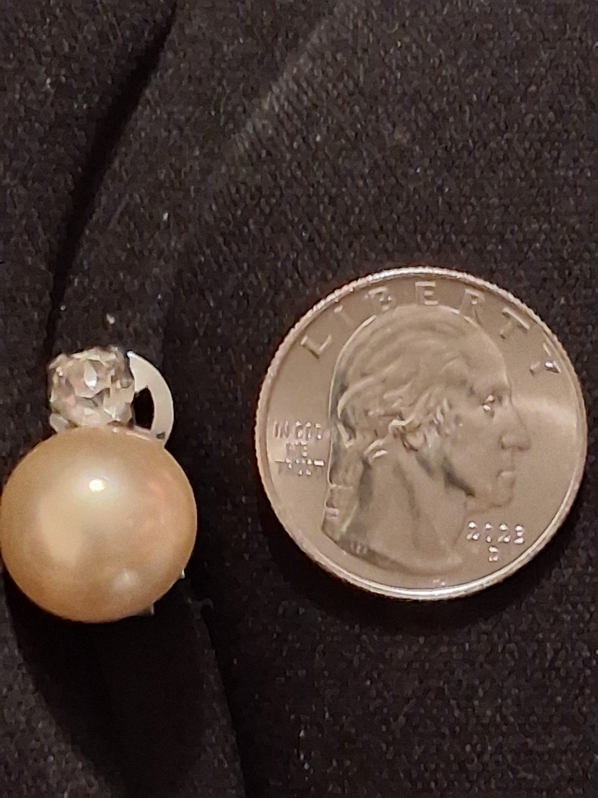 Vintage Mazer Bros Sterling Silver Faux Pearl Clear Rhinestone Clip On Earrings