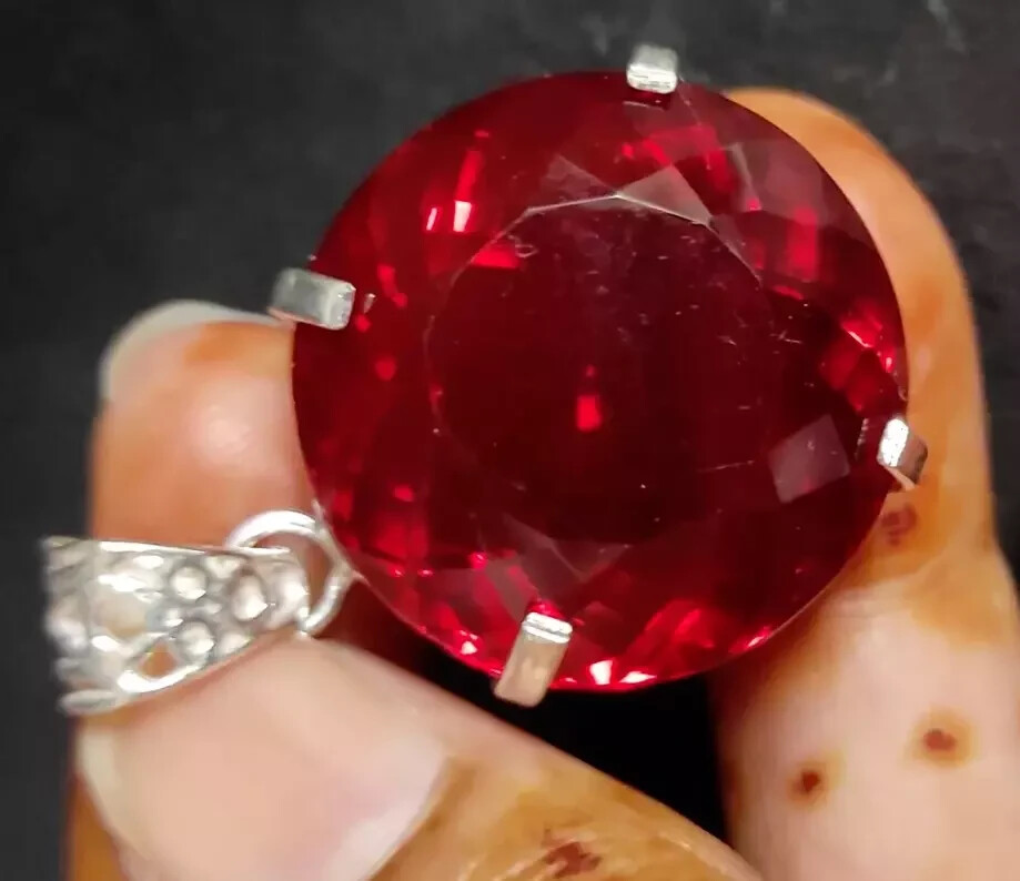 Certified Natural 52.23 Ct Red Red Ruby 925 Solid Silver Pendant Loose Gemstone