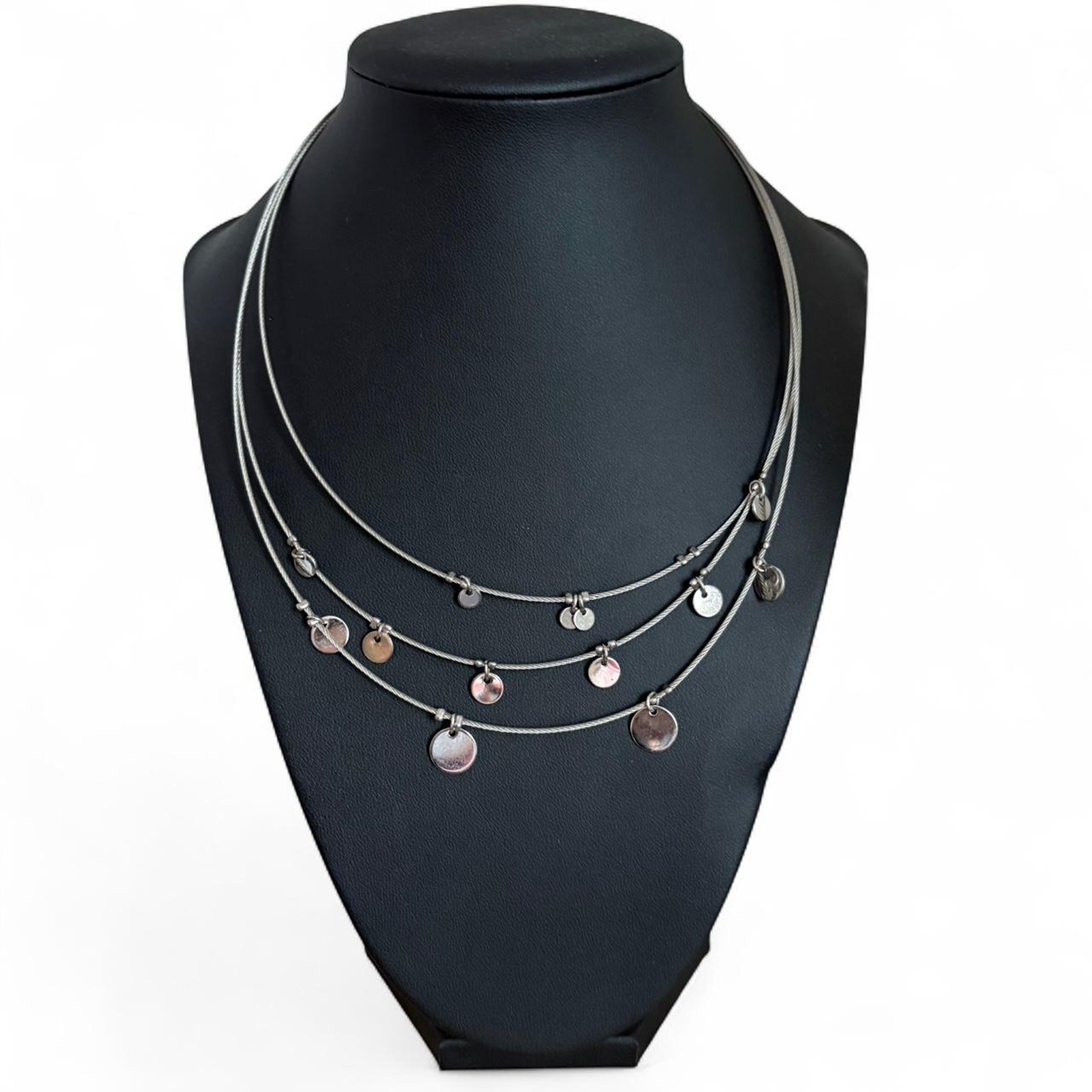 Silver Multi-strand Necklace with Small Circular Charms