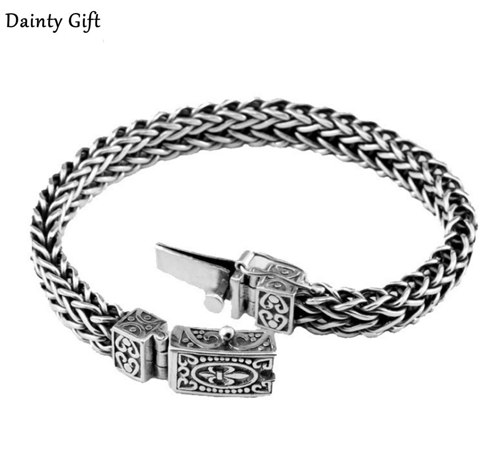 Men 40g 925 Sterling Silver Vintage Silver Dragon Braid Chain Bracelet 8.5″
