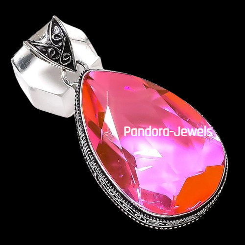 Unique Morganite Gemstone Handmade 925 Sterling Silver Jewelry Pear Cut Pendant
