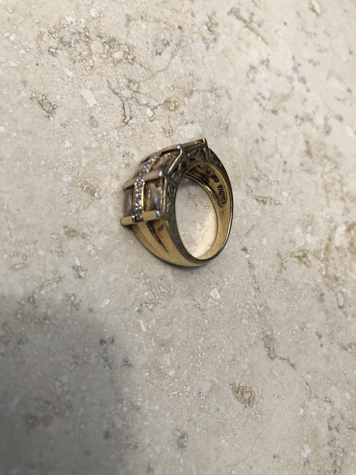 ✨🍂💛VINTAGE Stamped 925 STERLING SILVER 12K GOLD VERMEIL CZ Pavé Baguette Ring✨