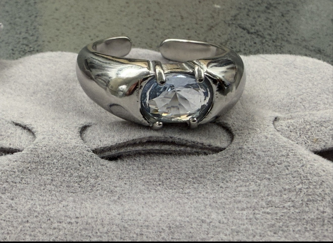 QUATTROFORT Liquid Metal Chrome Clear Crystal Cyber Gothic Steel Size 7