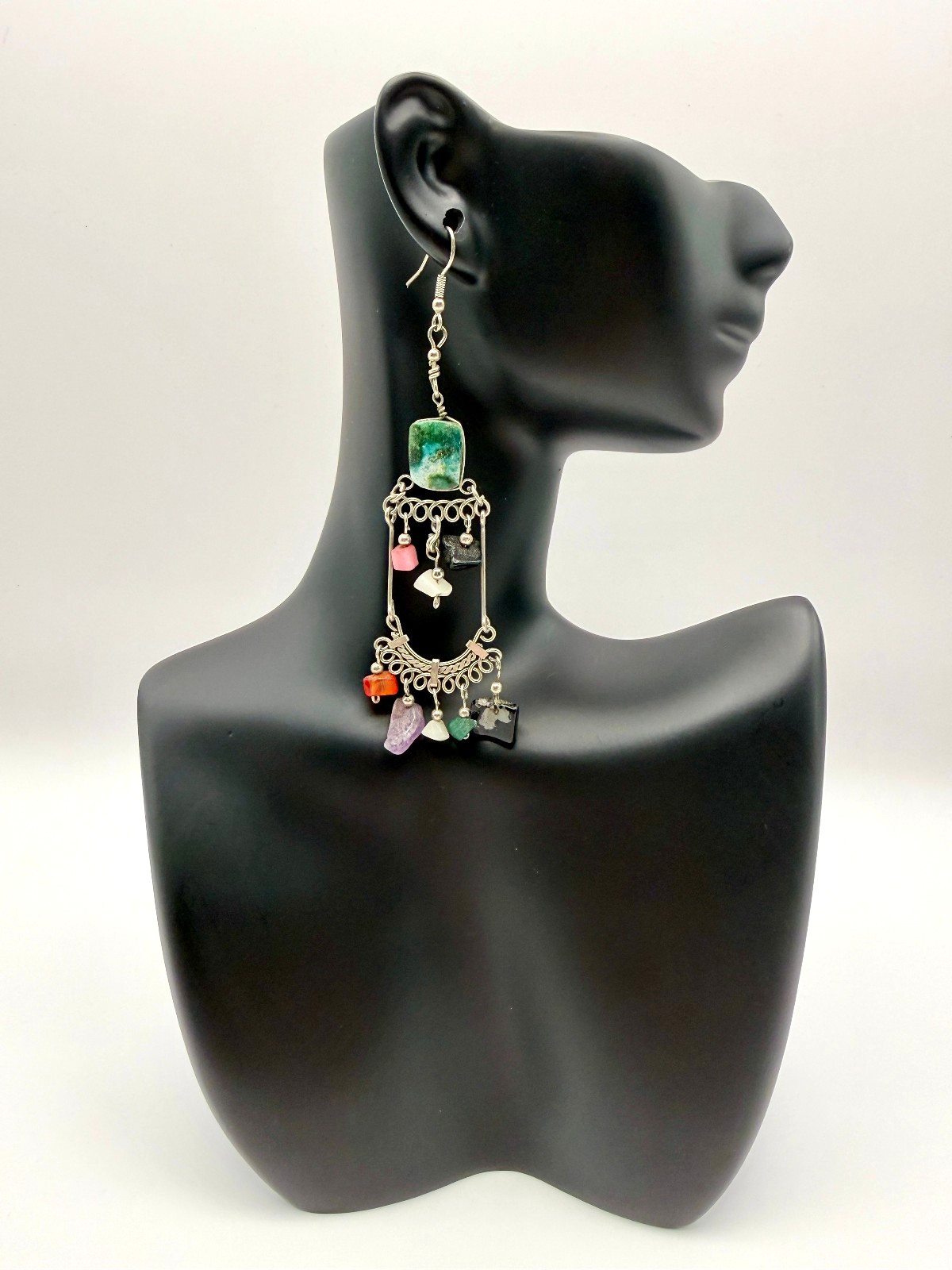 Bohemian Artisan Crafted Semi-Precious Gemstone Chandelier Earrings