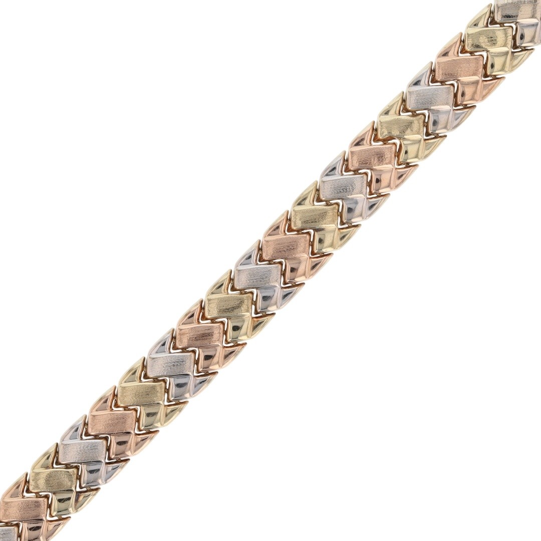 8.7mm Weave Style Fancy Link Chain 7.5″ Bracelet 10k Multi-Tone Gold 9.85 Grams
