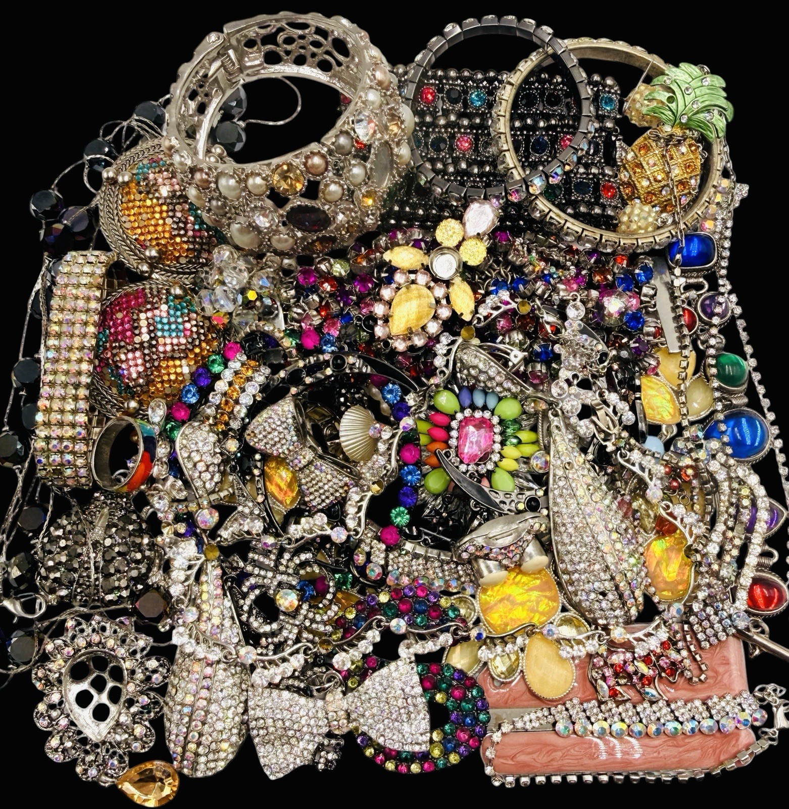 Vintage Lbs AB Multi Rhinestone Repair Craft Scrap Wedding Christmas Jewelry Art