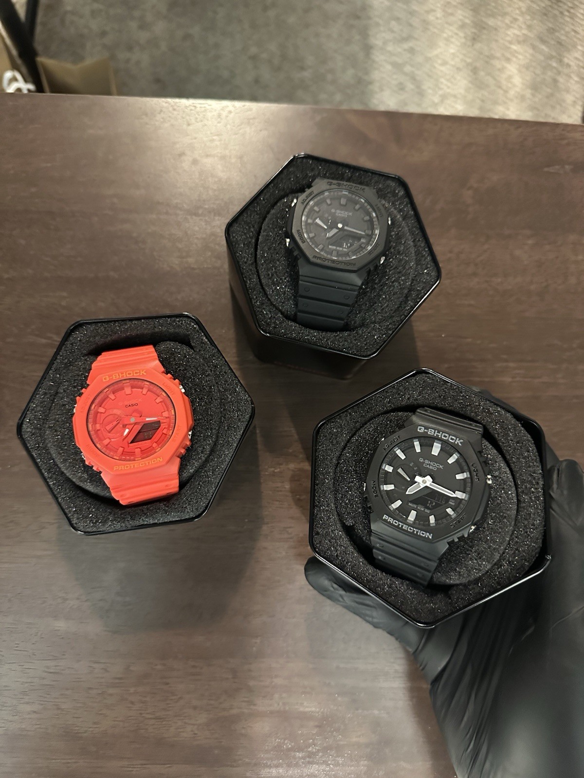 Casio G-Shock Lot of 3 Unisex Watches in Tins – Black Red Gray