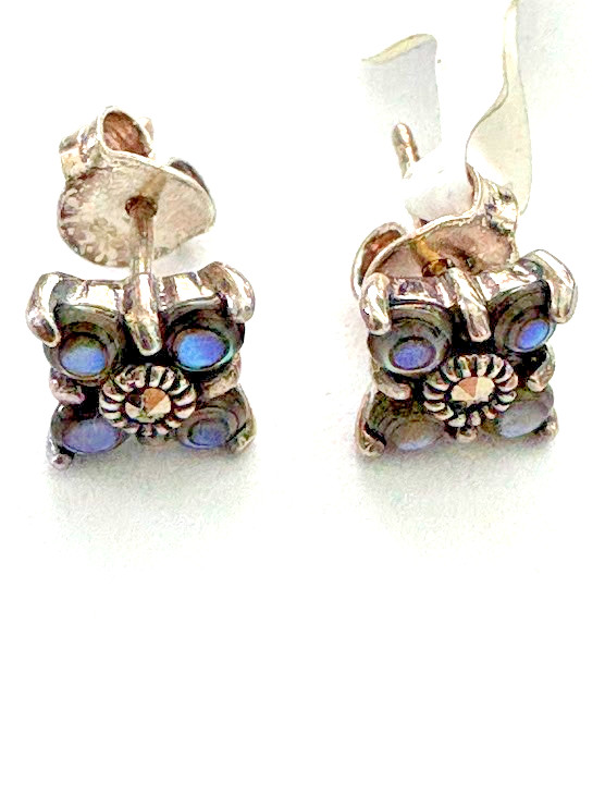 FAYENDRA SAUDI ARABIA 925 STERLING SILVER ABALONE MARCASITE EARRINGS NWT 4300
