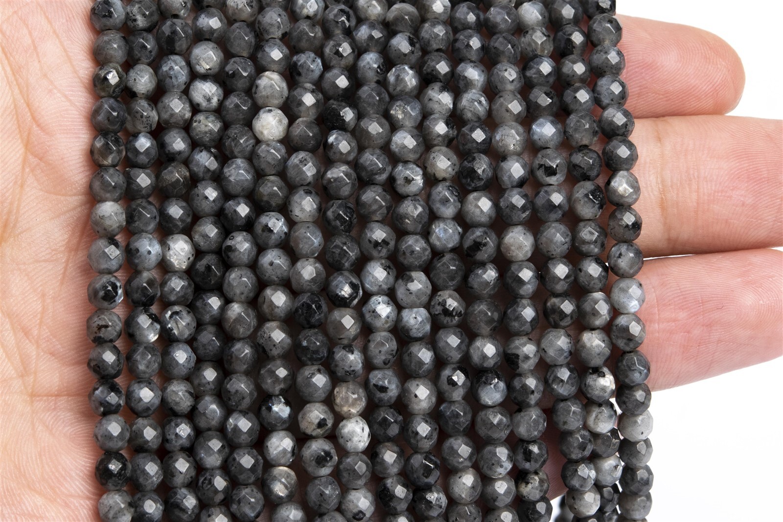 4MM Natural Black Larvikite Beads Grade A Faceted Round Gemstone Loose Beads