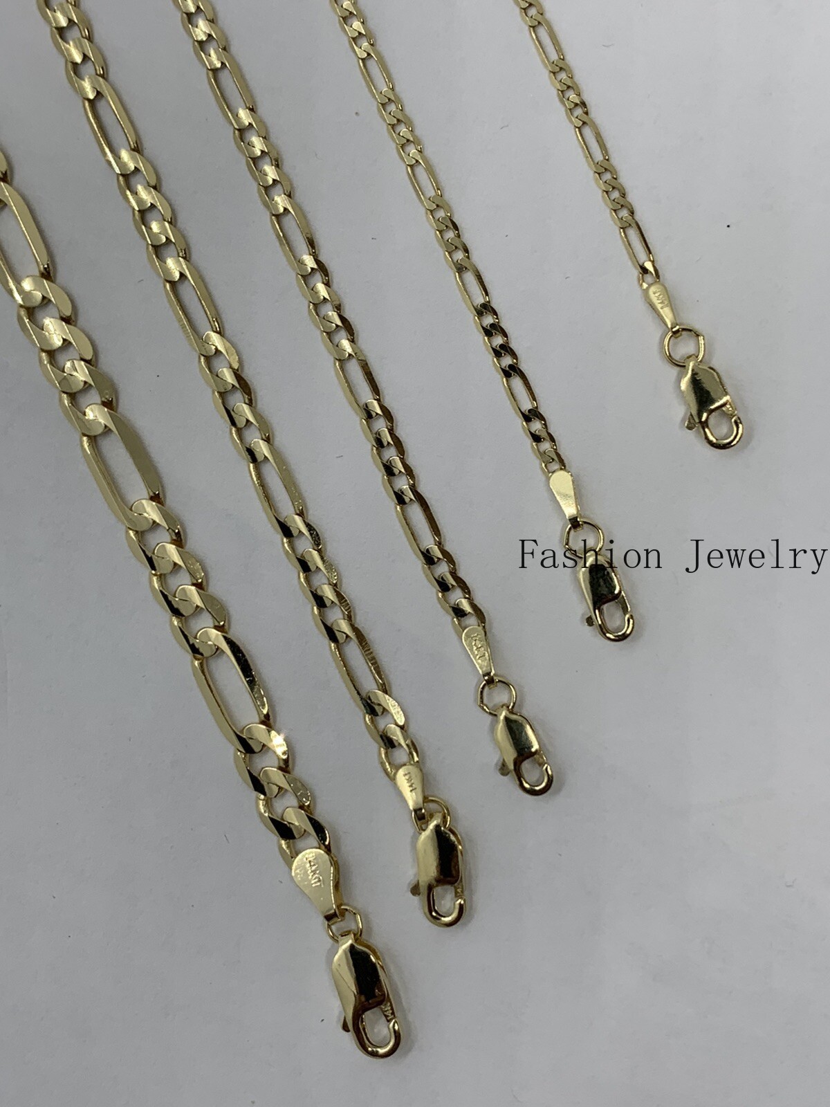 14K Solid Yellow Gold Figaro Link Chains Necklace Men’s/Women’s 2mm-5.5mm16”-30″